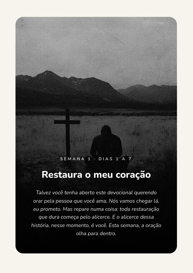 Página de abertura da Semana 1: Restaura o meu coração